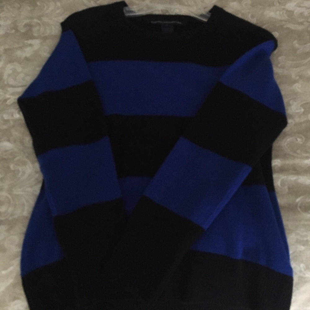 French Connection Black and Blue Striped Sweater